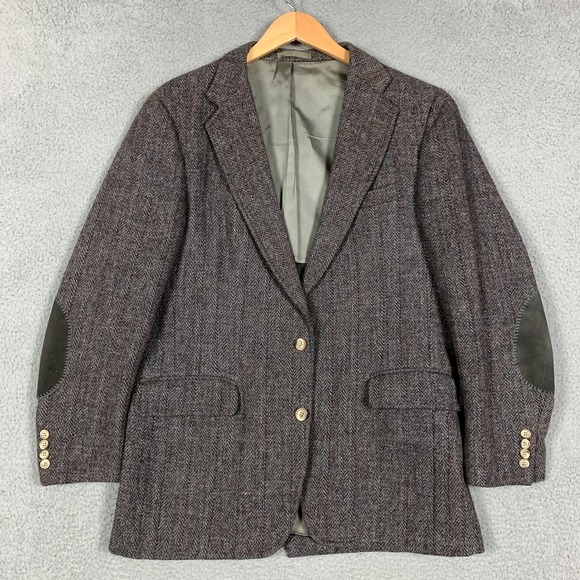 Vintage Harris Tweed Sport Coat Actual 44 Handwoven Herringbone Wool Blazer